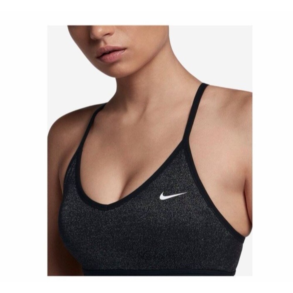 Nike Pro Indy V-Neck Racerback Low Impact Sports Bra Black Sparkle Size M Gym